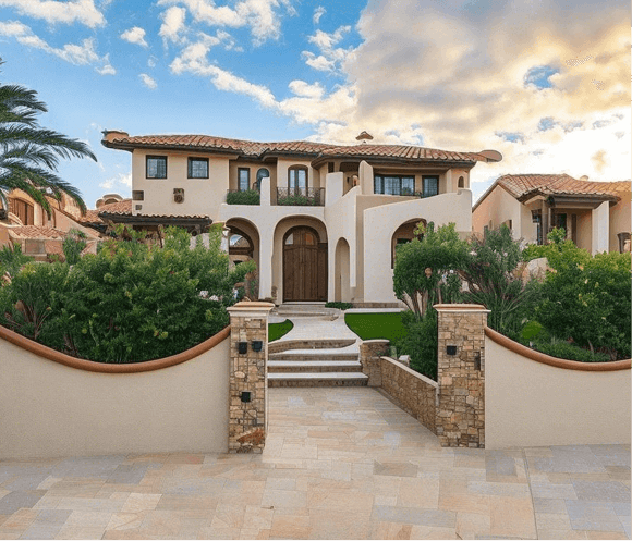 Virtually staged and renovated modern house exterior with luxury staging