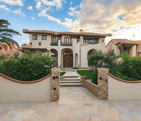 Virtually staged and renovated modern house exterior with luxury staging