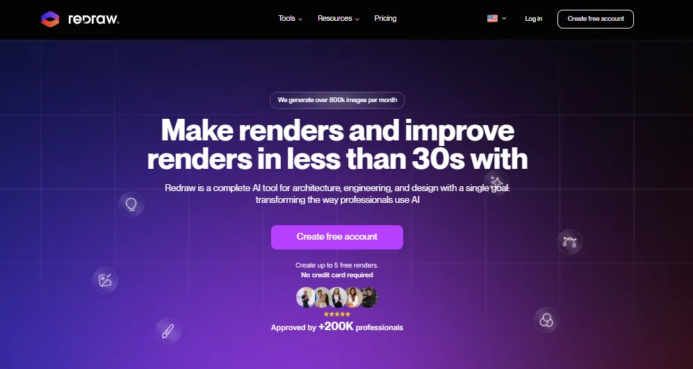 Redraw cloud rendering workspace with brush tool and architectural render controls