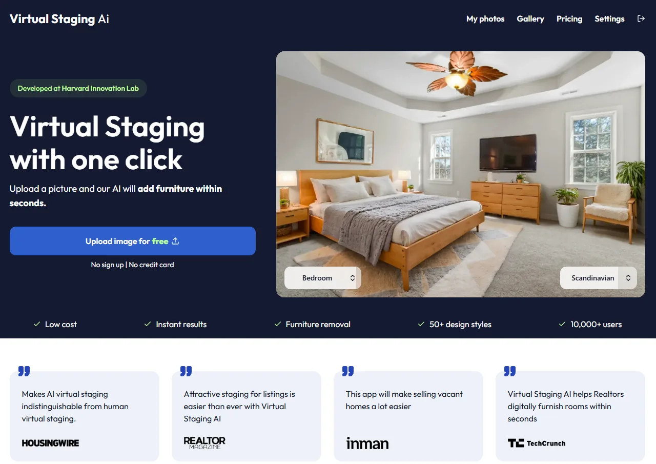 Virtual Staging AI dashboard showing virtual staging interface and staged listing photos